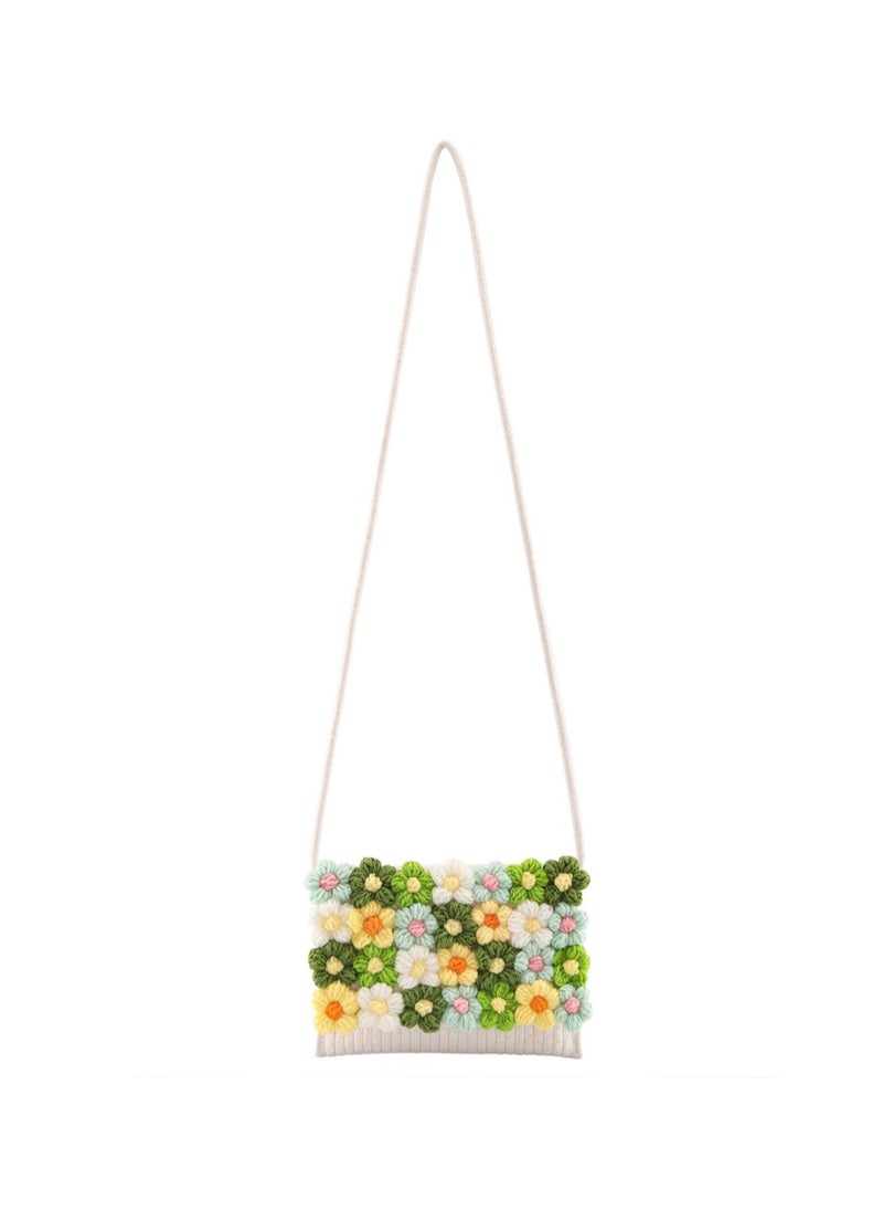 Loquat Handwoven Crossbody, Women's Cute Handbag, Small Summer Beach Shoulder Handbag for Women, Rectangle Cotton Handmade Purse with Knitted Flowers  - Image 4