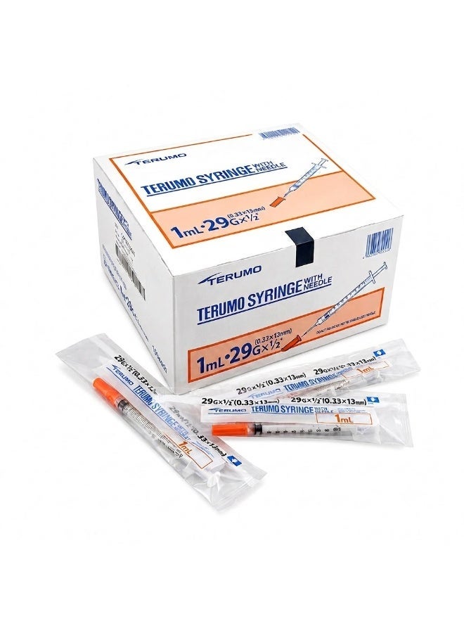 TERUMO nsulin Syringe 1mL with 29G 1/2 Inch Needle | Sterile Disposable | Individually Sealed for Accurate Diabetes Injection | Pack Of 25 - Image 1