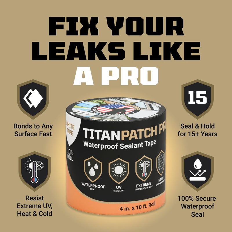 TOOLTROOPERS TITANPATCH PRO Waterproof Sealant Tape â€“ White 4" x10' â€“ Stops Leaks Fast & Stays Sealed for 15+ Years â€“ Sticks to RVs, Roofs, Pools, Boats, Gutters â€“ Built for Harsh Weather (-40Â°F to 190Â°F) - Image 2