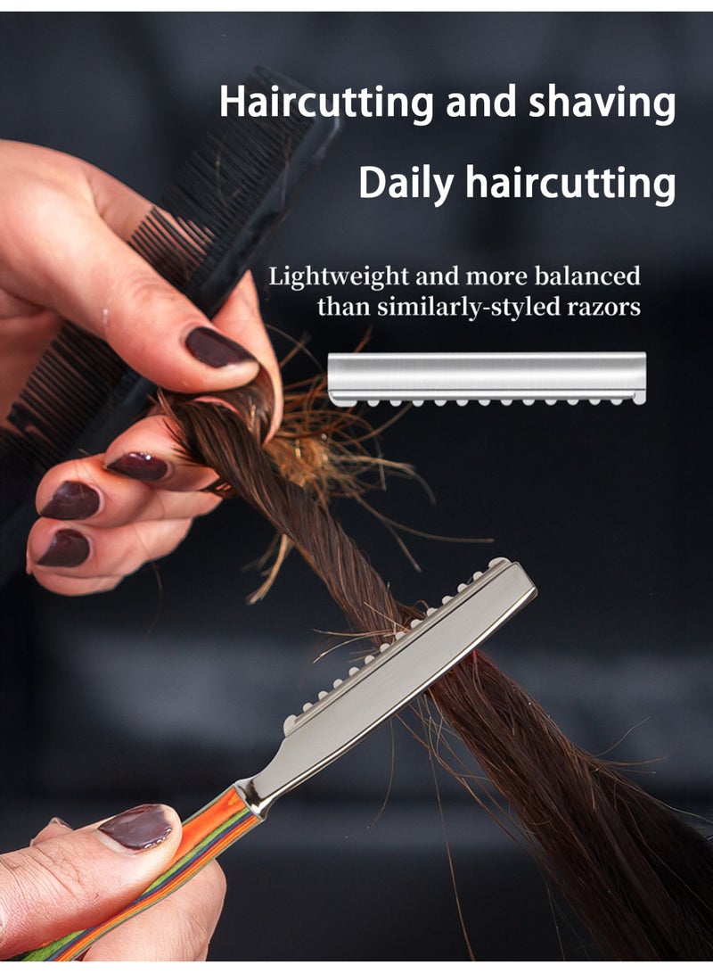 Joudi Hairdressing Set with 10 Stainless Steel Blades, Professional hair thinning knife Solid wood handle - Image 2