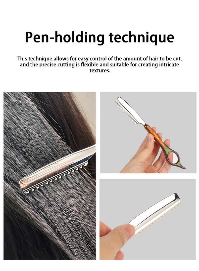 Joudi Hairdressing Set with 10 Stainless Steel Blades, Professional hair thinning knife Solid wood handle - Image 4