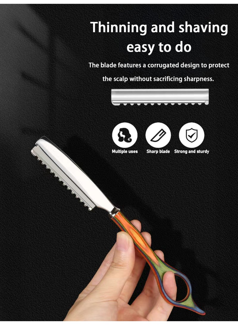 Joudi Hairdressing Set with 10 Stainless Steel Blades, Professional hair thinning knife Solid wood handle - Image 3