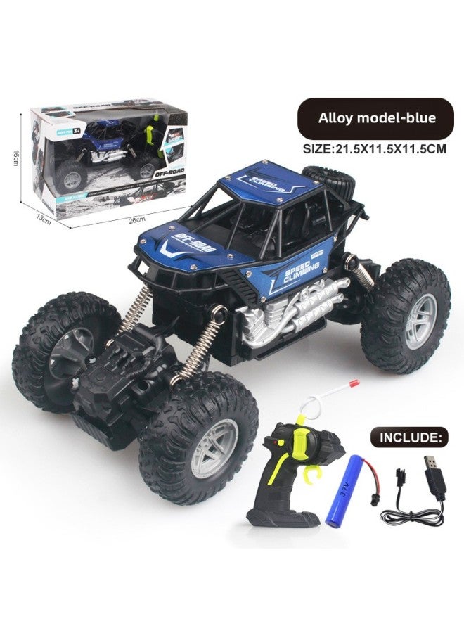 Children's Remote Control Off-road Vehicle Climbing Car Alloy Bigfoot Boy Toy Car Model Four-way Wireless Charging-Color:Blue (alloy) Climbing Car (handlebar Remote Control)  - Image 1