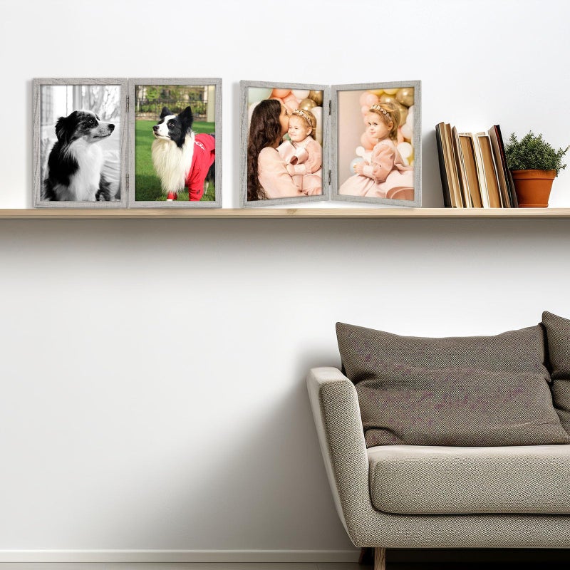 Space Art Deco 5x7 Double Hinged Frames  2 Folding Picture Frame  Stand Vertically on Desktop or Tabletop  Whitewashed Oak - Image 5