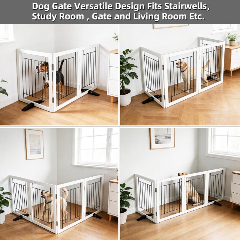 ZJSF Freestanding Dog Gate Indoor, Foldable Dog Fence for Doorways,Hallways or Stairs, Sturdy Wood Extra Wide Pet Gate with Support Feet,White,24 "Height-3 Panels - Image 4