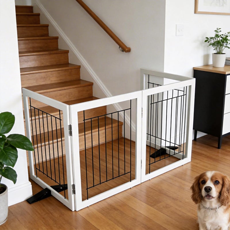 ZJSF Freestanding Dog Gate Indoor, Foldable Dog Fence for Doorways,Hallways or Stairs, Sturdy Wood Extra Wide Pet Gate with Support Feet,White,24 "Height-3 Panels - Image 3