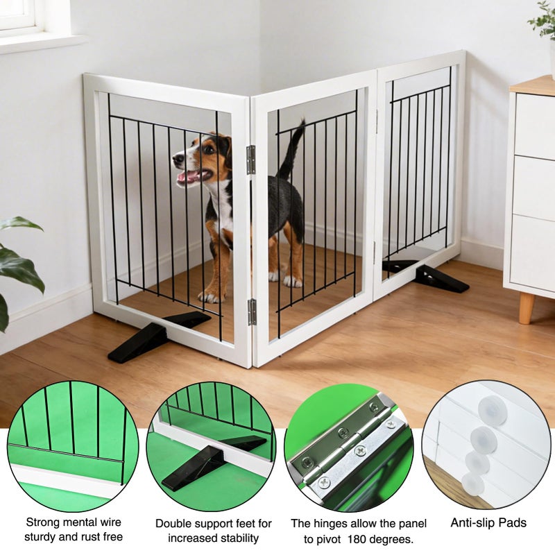 ZJSF Freestanding Dog Gate Indoor, Foldable Dog Fence for Doorways,Hallways or Stairs, Sturdy Wood Extra Wide Pet Gate with Support Feet,White,24 "Height-3 Panels - Image 5