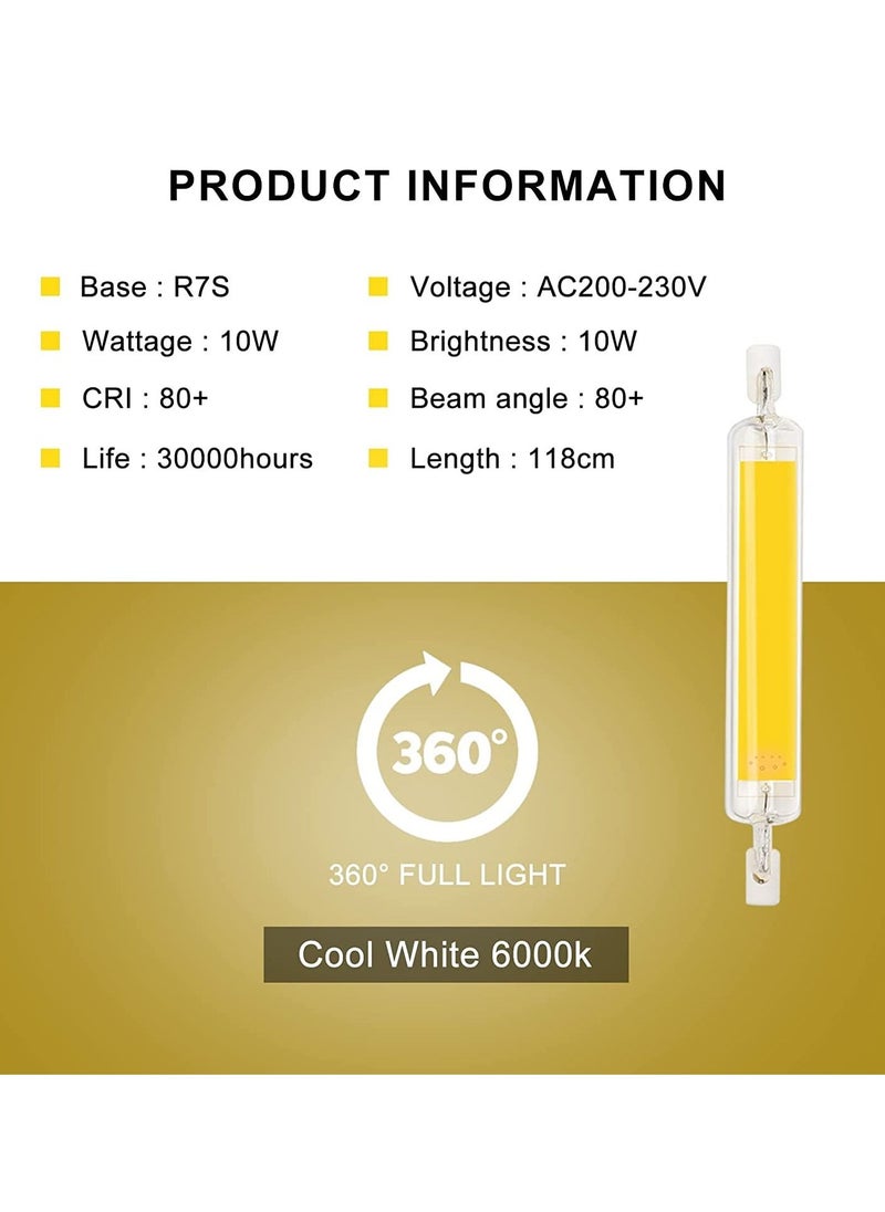 Excefore - R7S LED Bulbs 118mm 10W, R7S LED COB Dimmable Cool White 6000K, Equivalent Halogen Lamp J118 200W, Replacement Reflector Energy Saving Linear Projector Light - Image 1