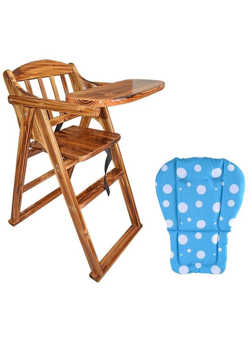Rubik Wooden High Chair with Tray, Foldable Kids Dinning Highchair with Safety Belt and Cushion for Baby Toddler Feeding (brown, 20cm Tray) - Image 1