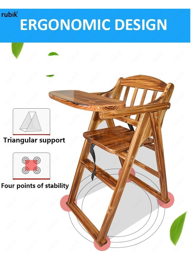 Rubik Wooden High Chair with Tray, Foldable Kids Dinning Highchair with Safety Belt and Cushion for Baby Toddler Feeding (brown, 20cm Tray) - Image 4