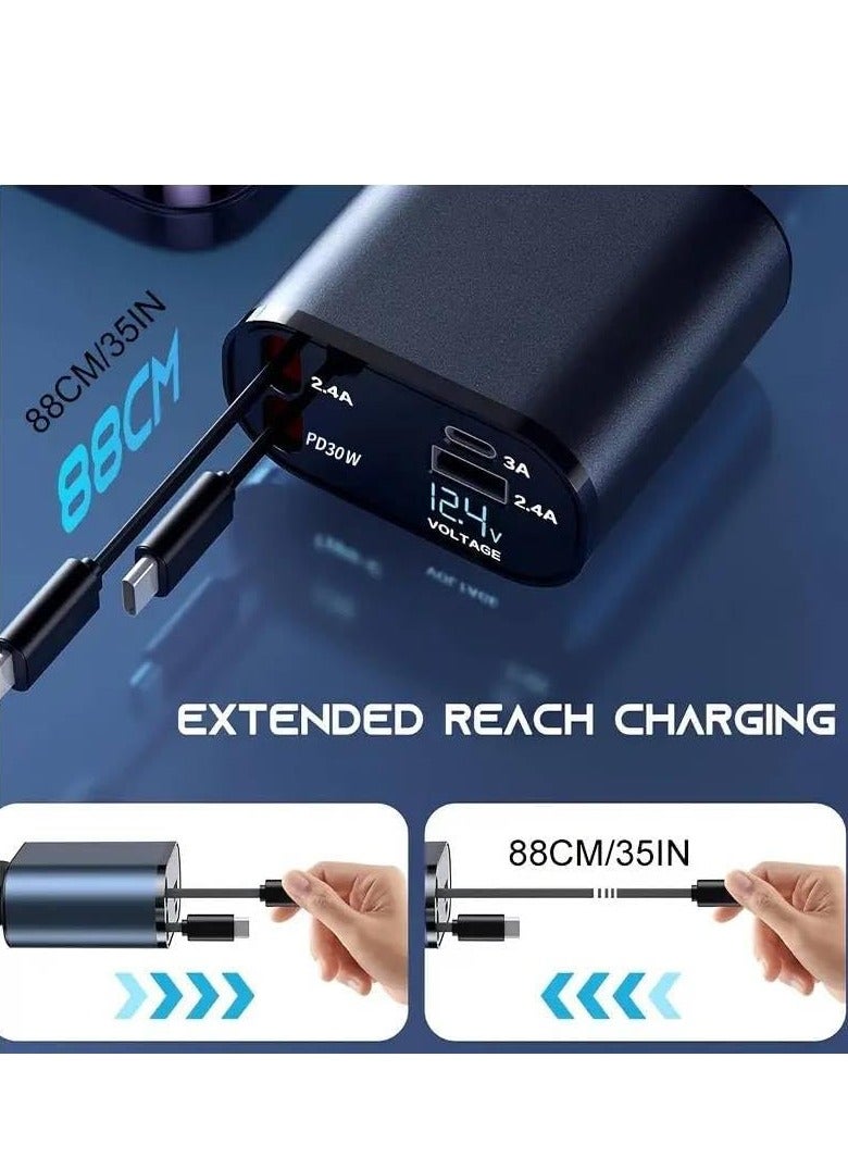 ELTRAZONE Retractable Car Charger, 4 in 1 Fast Car Phone Charger 60W, Retractable Cables and USB Car Charger,Compatible with iPhone 15/14/13/12/11,Galaxy (1Lightning 1TypeC) - Image 5
