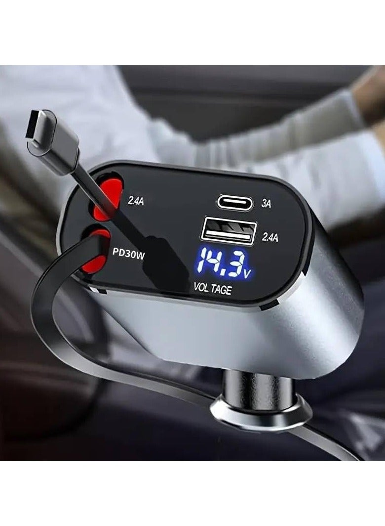 ELTRAZONE Retractable Car Charger, 4 in 1 Fast Car Phone Charger 60W, Retractable Cables and USB Car Charger,Compatible with iPhone 15/14/13/12/11,Galaxy (1Lightning 1TypeC) - Image 2