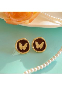 Vintage Coffee Metal Stud Earrings Golden Butterfly brown Stud Earrings