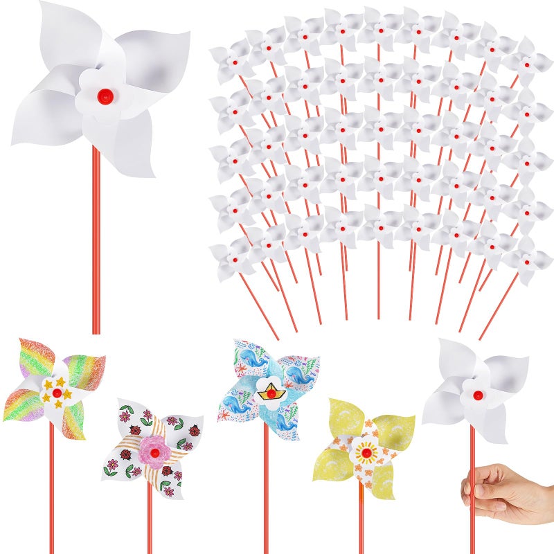 Simgoing 200 Pcs DIY Pinwheels for Kids Party Favor Paper Summer Craft Kits Bulk White Pinwheels for School Art Group Activities Scare Birds Garden Party Supplies 250th Anniversary July 4 512 Inch - Image 3