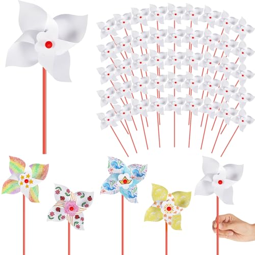 Simgoing 200 Pcs DIY Pinwheels for Kids Party Favor Paper Summer Craft Kits Bulk White Pinwheels for School Art Group Activities Scare Birds Garden Party Supplies 250th Anniversary July 4 512 Inch - Image 1