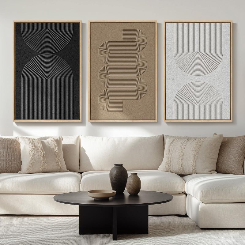 Large Framed Black and White Neutral Abstract Wall Art for Living Room 3 Piece Boho Canvas Prints Paintings Artwork for Walls Minimalist Geometric Pictures for Hallway Office Wall Decor 24x36 In