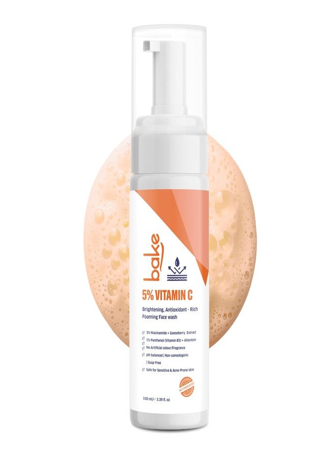 BAKE 5% Vitamin C Foaming Face Wash with Niacinamide | Brightening Face Wash for Pigmentation, Dark Spots & Uneven Skin Tone | Antioxidant Rich Cleanser for Dull, Normal to Oily Skin - 100ml - Image 1