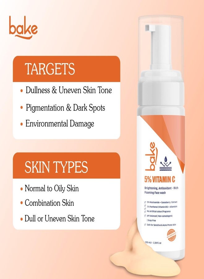 BAKE 5% Vitamin C Foaming Face Wash with Niacinamide | Brightening Face Wash for Pigmentation, Dark Spots & Uneven Skin Tone | Antioxidant Rich Cleanser for Dull, Normal to Oily Skin - 100ml - Image 4