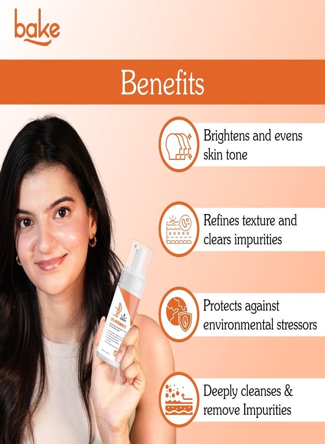 BAKE 5% Vitamin C Foaming Face Wash with Niacinamide | Brightening Face Wash for Pigmentation, Dark Spots & Uneven Skin Tone | Antioxidant Rich Cleanser for Dull, Normal to Oily Skin - 100ml - Image 3