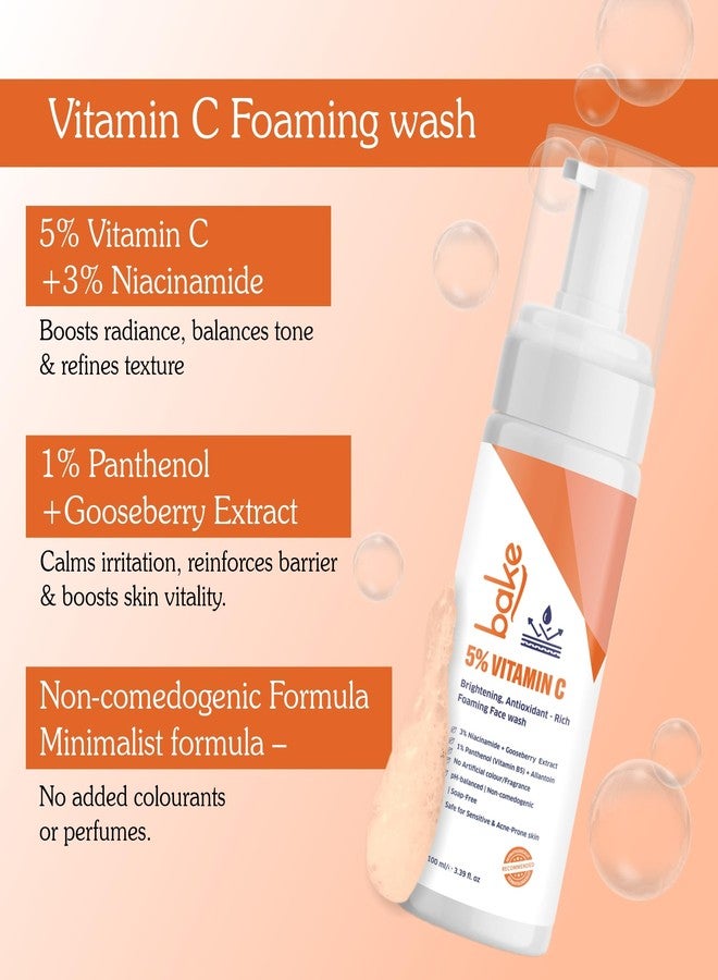 BAKE 5% Vitamin C Foaming Face Wash with Niacinamide | Brightening Face Wash for Pigmentation, Dark Spots & Uneven Skin Tone | Antioxidant Rich Cleanser for Dull, Normal to Oily Skin - 100ml - Image 2