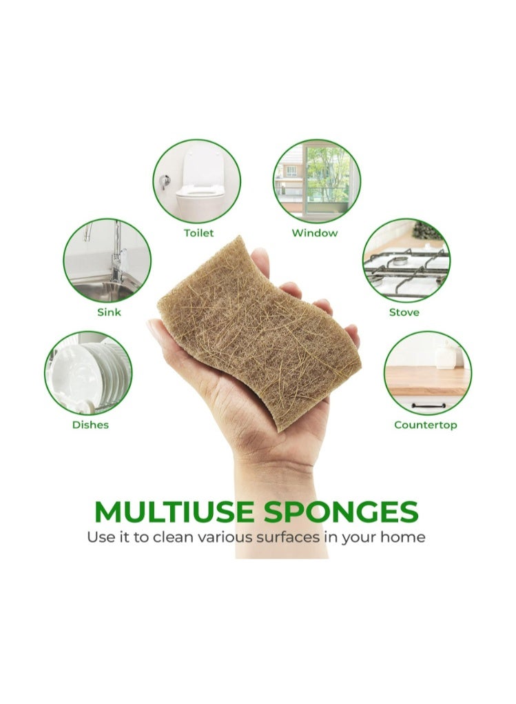 Eco Washing Up Dish Sponges Pack of 12 - Dual Sided S-Shape Natural Wood Cellulose u0026 Coconut Kitchen Sponges Multipack - Heavy Duty, Non Scratch, Non Stick Cookware, Pan, Pot u0026 Dish Scrubbers - Image 2