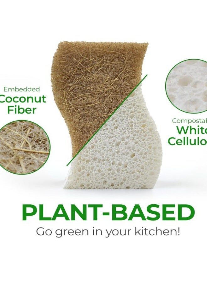 Eco Washing Up Dish Sponges Pack of 12 - Dual Sided S-Shape Natural Wood Cellulose u0026 Coconut Kitchen Sponges Multipack - Heavy Duty, Non Scratch, Non Stick Cookware, Pan, Pot u0026 Dish Scrubbers - Image 3