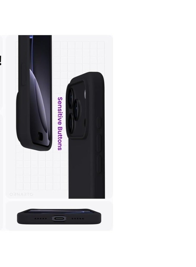 أكاليكس جراب سيليكون متوافق مع iPhone 17 Pro Max، جراب هاتف سيليكون سائل رفيع مع مصد مطاطي ناعم مقاوم للصدمات مكون من 3 طبقات مع بطانة من مادة TPU (أسود) - Image 3