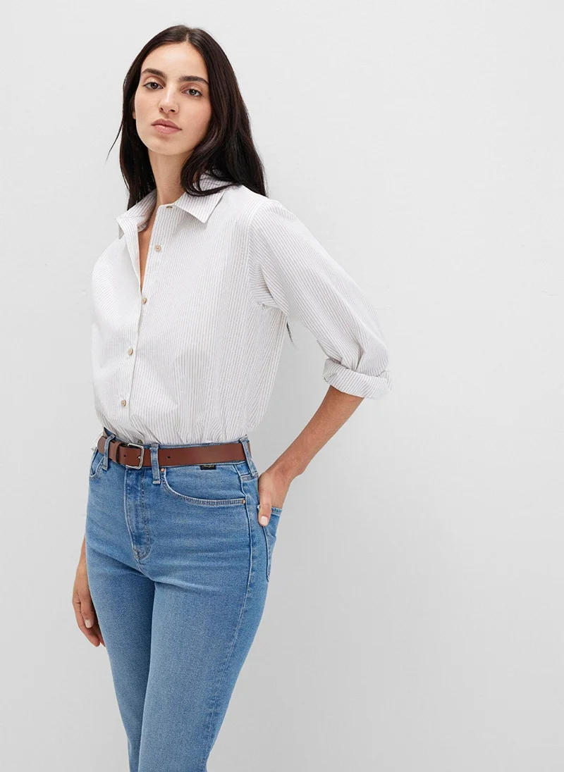 مافي Striped White Shirt