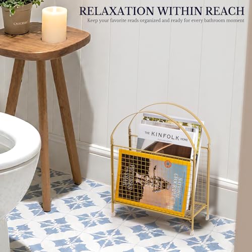 PUERSI Freestanding Magazine Holder Modern Touch Handbag Design Magazine Organizer Metal Rack for Books Vinyl Record Newspaper Gold - Image 3
