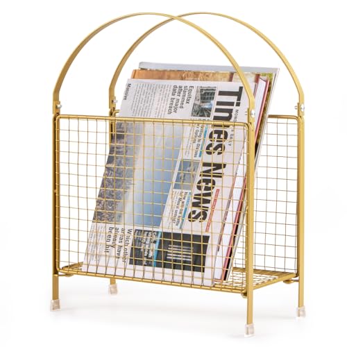 PUERSI Freestanding Magazine Holder Modern Touch Handbag Design Magazine Organizer Metal Rack for Books Vinyl Record Newspaper Gold - Image 1