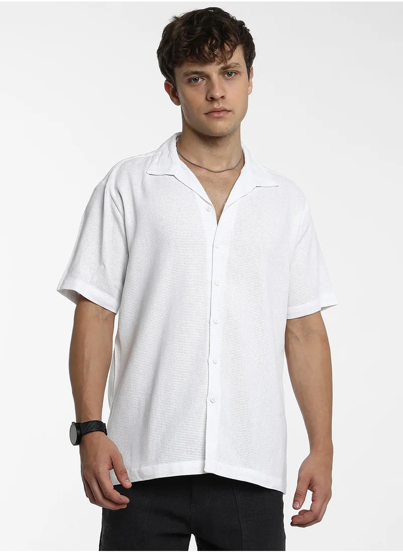 كامبوس سوترا Men's Chalk White Solid Knit Shirt