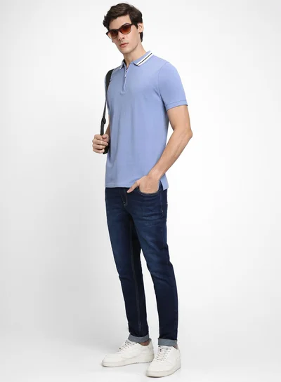 Dennis Lingo Men's Light Blue 100% Cotton Solid Pattern Regular Fit T-Shirt