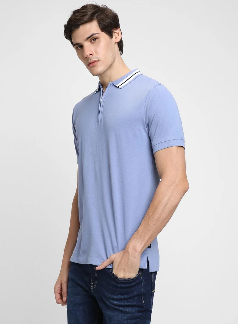Dennis Lingo Men's Light Blue 100% Cotton Solid Pattern Regular Fit T-Shirt
