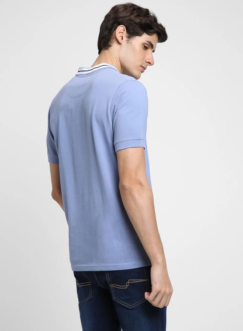 Dennis Lingo Men's Light Blue 100% Cotton Solid Pattern Regular Fit T-Shirt