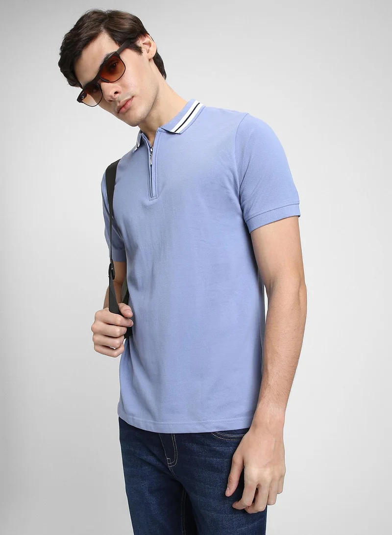 Dennis Lingo Men's Light Blue 100% Cotton Solid Pattern Regular Fit T-Shirt