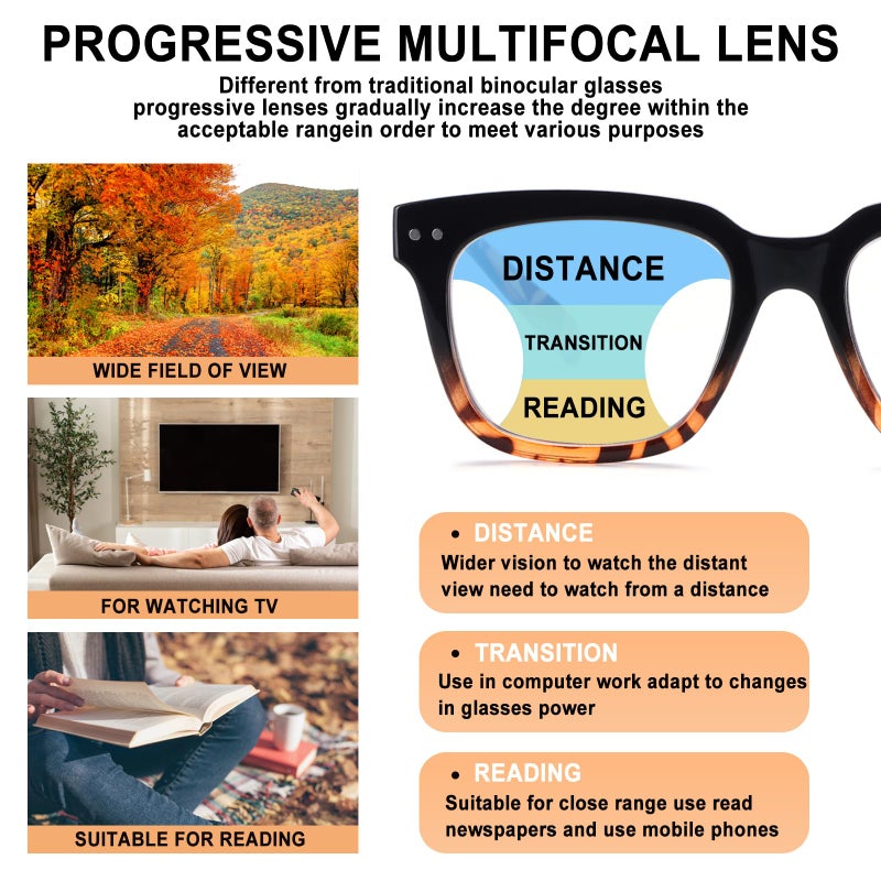Chofilord Progressive Multifocus Reading Glasses For Women Men Blue Light Blocking Spring Hinge Square Computer Readers (4 Pack Mixed A  2  Diopters) - Image 4