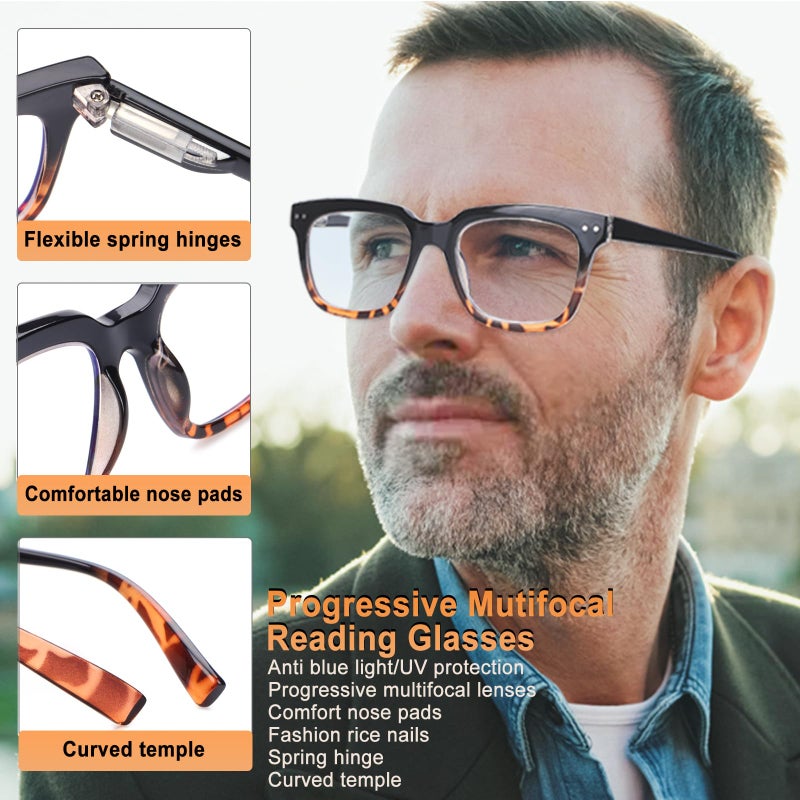 Chofilord Progressive Multifocus Reading Glasses For Women Men Blue Light Blocking Spring Hinge Square Computer Readers (4 Pack Mixed A  2  Diopters) - Image 5