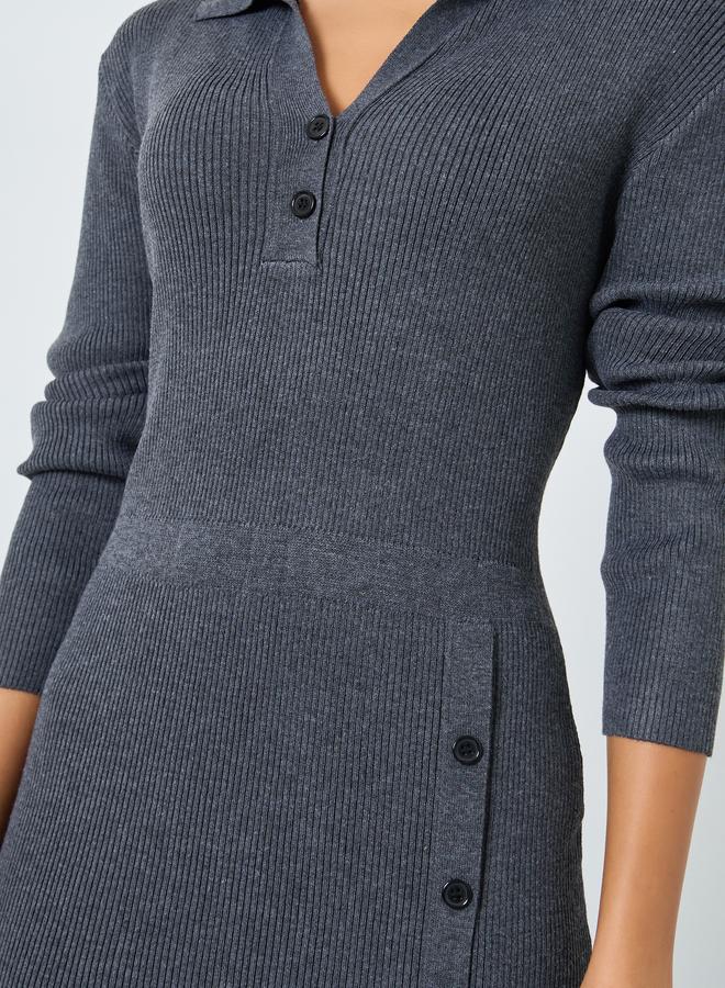 Styli Grey Ribbed Knit Sweater Midi Dress - Image 3