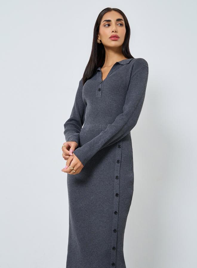 Styli Grey Ribbed Knit Sweater Midi Dress - Image 2