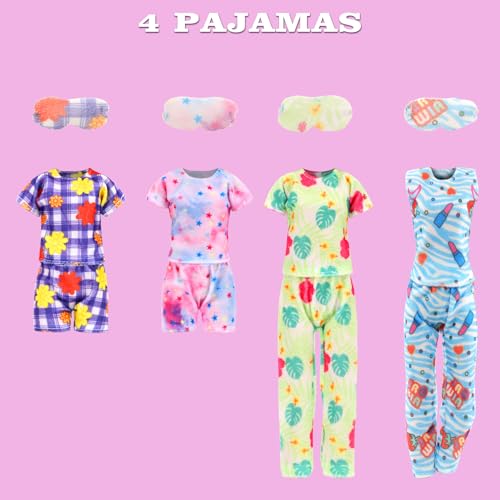 ENOCHT 19 Pcs Doll Clothes and Accessories Including 4 Pajamas 1 Bathrobe 1 Bath Towel 2 Scarf and 3 Slippers for 11.5 inch Girl Doll - Image 2