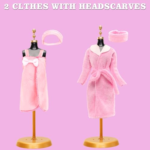 ENOCHT 19 Pcs Doll Clothes and Accessories Including 4 Pajamas 1 Bathrobe 1 Bath Towel 2 Scarf and 3 Slippers for 11.5 inch Girl Doll - Image 3