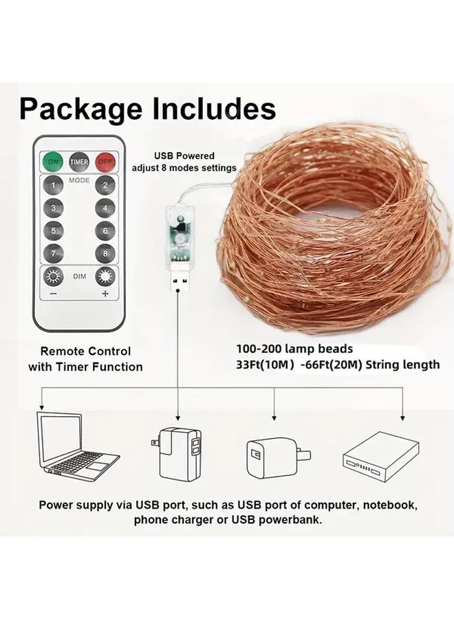 Color Changing Star USB Fairy String Lights 33FT 100LED Silver Wire Copper Wire 4 Colors Changing 8 Lighting Modes Remote Control For Craft Bedroom Ceiling Christmas Decoration - Image 3