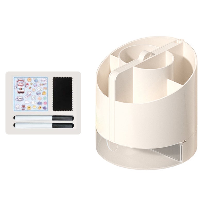 Cute Pencil Holder For Desk: 6-Compartment White 4-in-1 Multifunctional Organizer - With Phone Stand, Calculator, Whiteboard Mirror For Office Desk Organization - Image 1