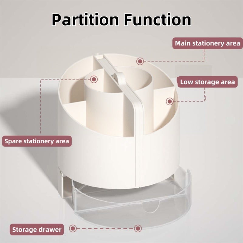 Cute Pencil Holder For Desk: 6-Compartment White 4-in-1 Multifunctional Organizer - With Phone Stand, Calculator, Whiteboard Mirror For Office Desk Organization - Image 4