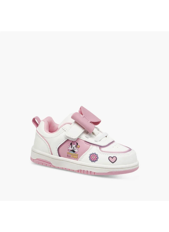 ديزني Girls Minnie Mouse Applique Sneakers with Hook and Loop Closure