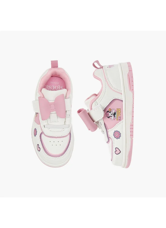 ديزني Girls Minnie Mouse Applique Sneakers with Hook and Loop Closure