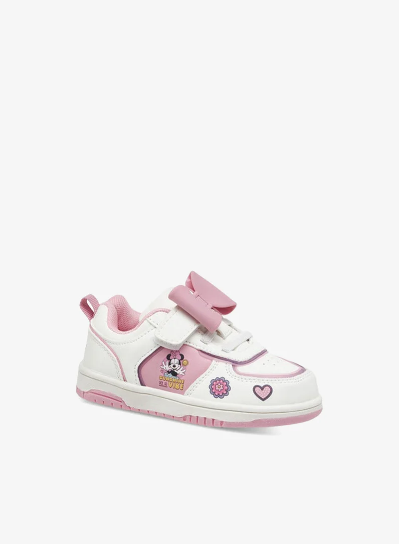 Disney Girls Minnie Mouse Applique Sneakers with Hook and Loop Closure