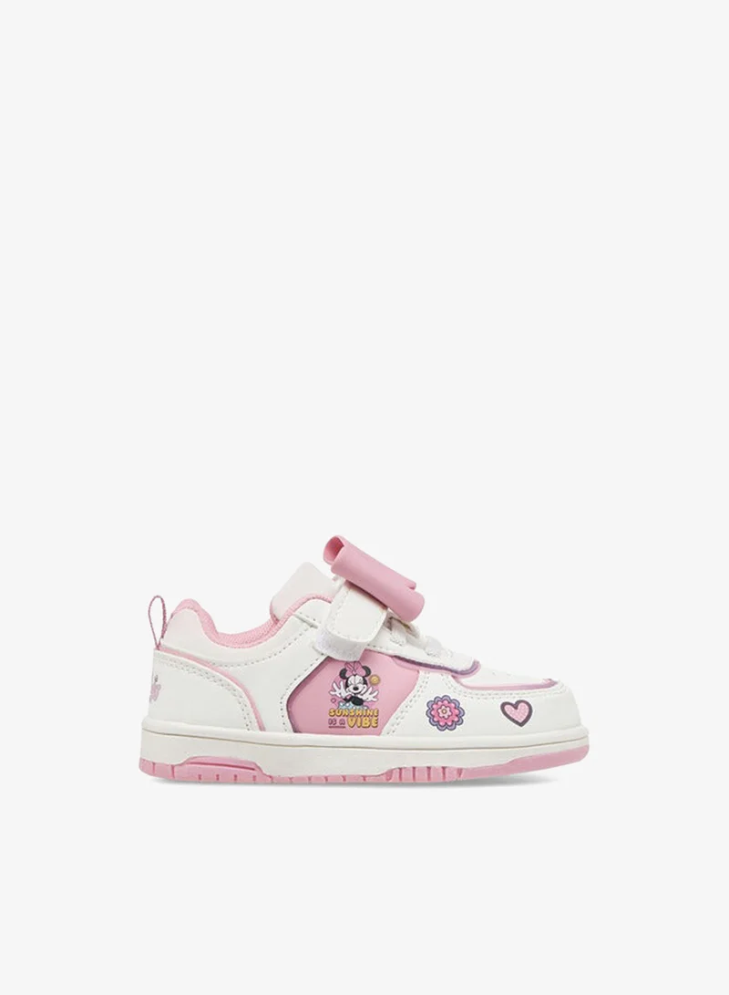 Disney Girls Minnie Mouse Applique Sneakers with Hook and Loop Closure