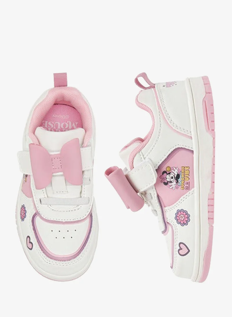 Disney Girls Minnie Mouse Applique Sneakers with Hook and Loop Closure