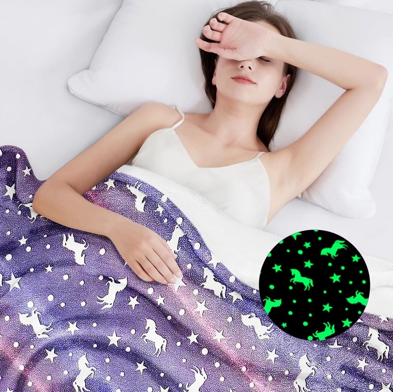 Glow In The Dark Blanket 50 X 60 In Ultra-Micro Flannel - Soft Cozy Fleece Kids Unicorn Blanket for Kids Aged 1-10, Home Bedrooms, Camping, Holiday Gifting - Image 5